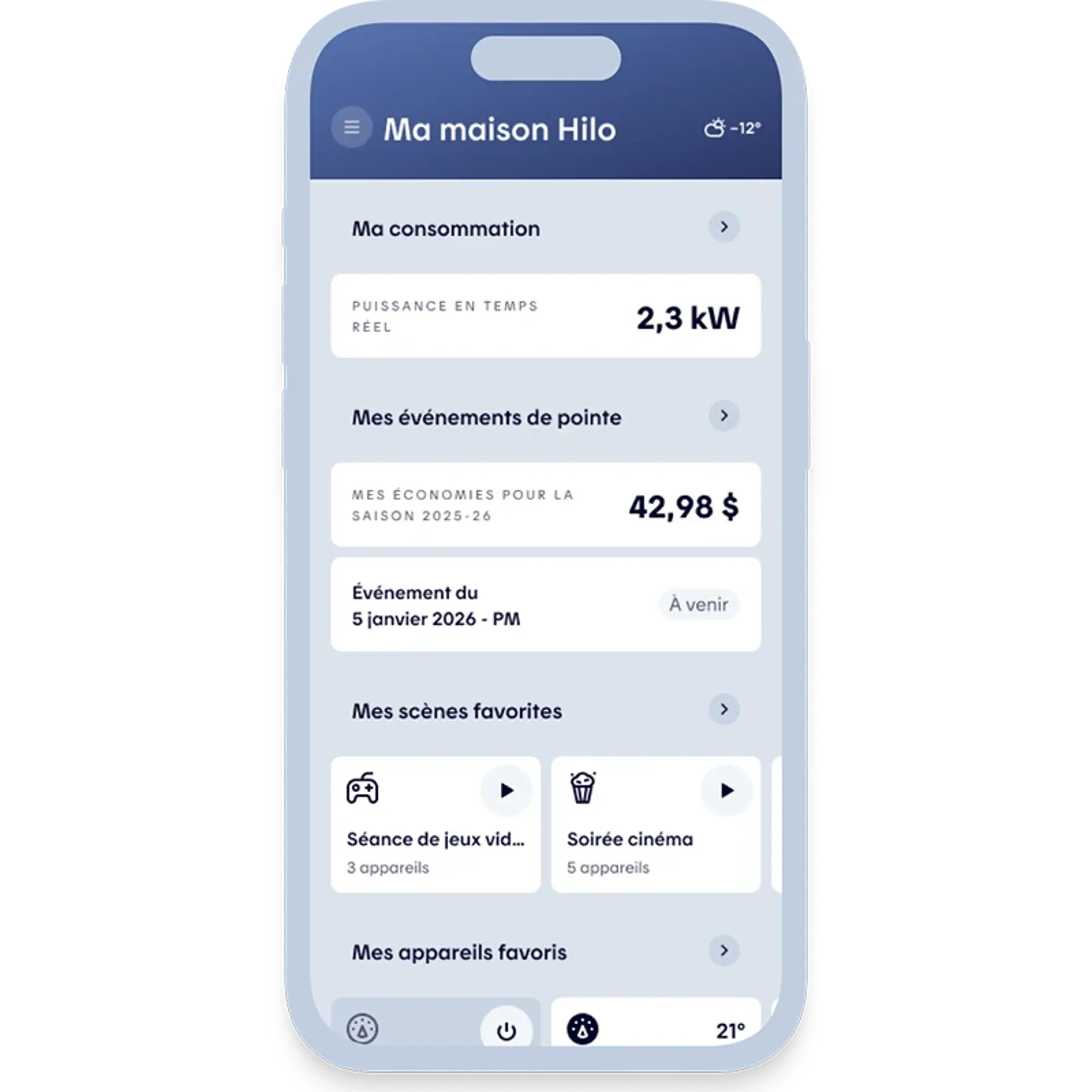 L’application Hilo vous donne une vue d’ensemble complète de votre consommation d’électricité