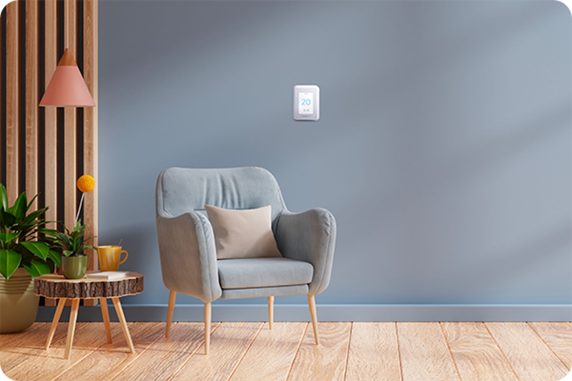Un thermostat Honeywell dans un salon