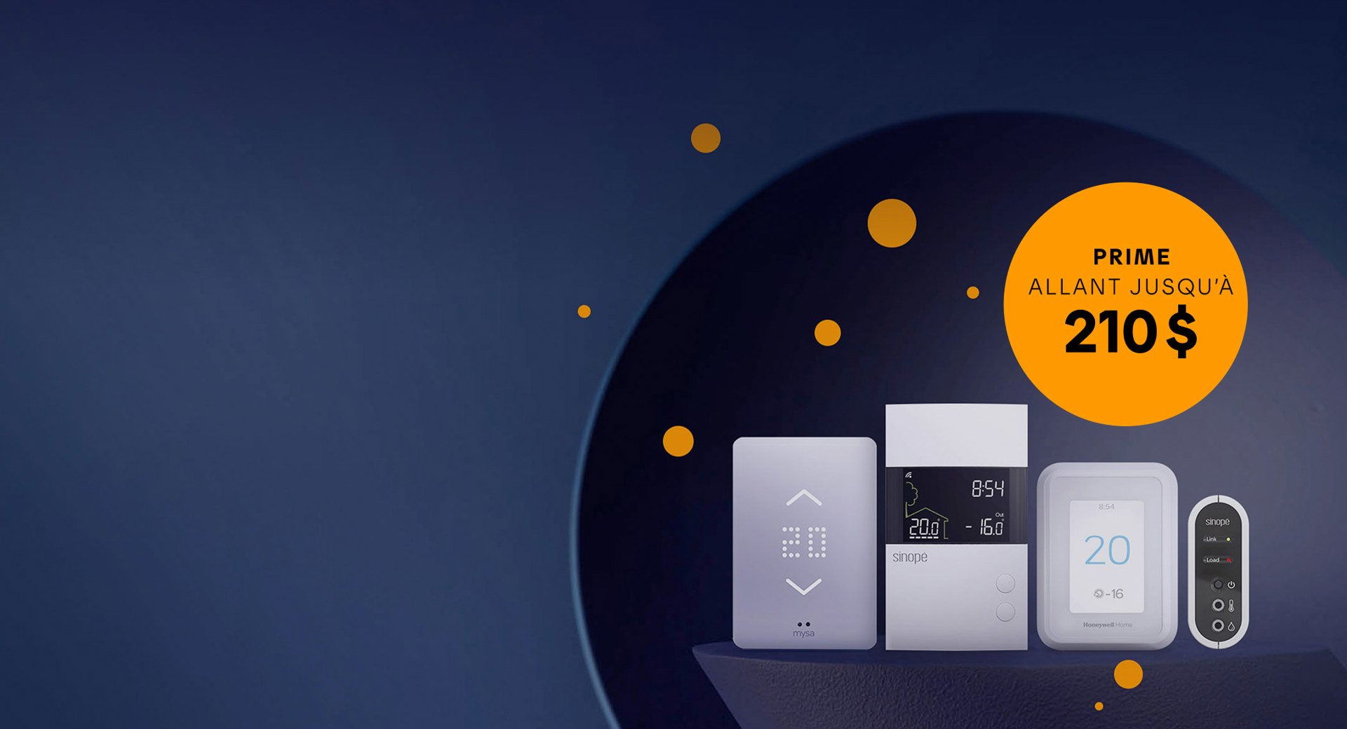 Hilo-compatible products from Honeywell, Mysa, and Sinopé (thermostats and water heater controllers)